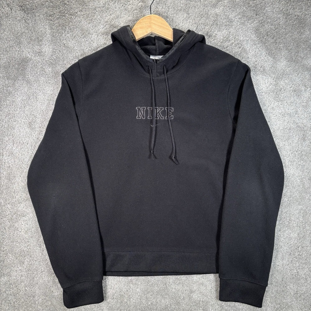 Vintage Nike Hoodie Sweatshirt Womens M Pullover‎ Black Fleece Embroidered Y2K